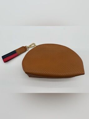 Mark and Graham Tan Perforated Wristlet Clutch with Contrast Strap